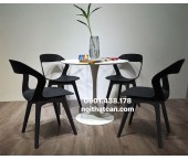 Bộ Bàn Tròn Mặt Trắng 4 Ghế Nhựa Đen Hiện Đại, Thanh Lịch