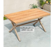 Bàn ăn bàn cafe chân X nhôm đúc gỗ nhựa polywood BSV28