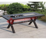 Bàn ăn nhà hàng sân vườn, sân thượng hợp kim nhôm có bếp nướng và lẩu BSV29