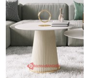 Bàn trà, bàn sofa mặt đá khung sắt bọc da viền inox mạ vàng BM15