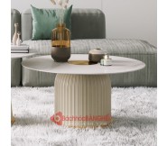 Bàn trà, bàn sofa mặt đá khung sắt bọc da viền inox mạ vàng BM16