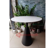 Bàn tròn cafe chân nón decor mặt đá màu trắng BS74