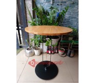 Bàn tròn cafe chân sắt decor mặt gỗ BS98
