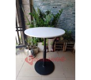 Bàn tròn cafe chân sắt decor mặt gỗ MDF màu trắng BS61