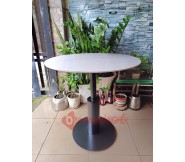 Bàn tròn cafe chân sắt decor mặt gỗ MDF màu trắng BS73