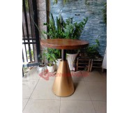 Bàn tròn cafe decor mặt gỗ chân nón vàng đồng BS51