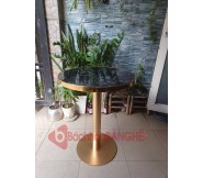 Bàn tròn cafe decor mặt mica viền mạ vàng chân trụ sơn màu đồng