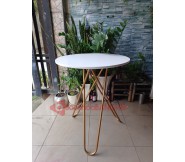 Bàn tròn cafe decor màu trắng chân chéo màu đồng BS46