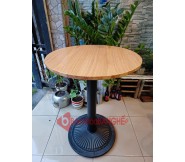 Bàn tròn cafe mặt gỗ chân gang đúc BS76