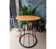 Bàn tròn cafe mặt gỗ chân lồng sắt BS82