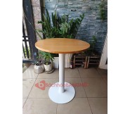 Bàn tròn cafe mặt gỗ chân trụ sắt màu trắng BS80
