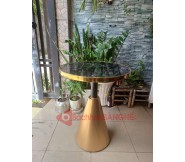 Bàn tròn cafe tiếp khách mặt mica chân nón màu đồng BS48