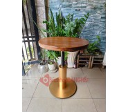 Bàn tròn decor mặt gỗ chân màu đồng BS52