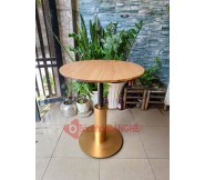 Bàn tròn decor mặt gỗ chân màu đồng BS70
