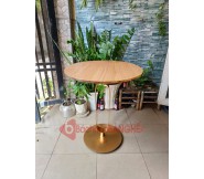 Bàn tròn decor mặt gỗ chân màu đồng BS71