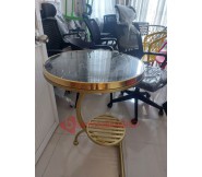 Bàn tròn decor mica chân C sơn màu đồng