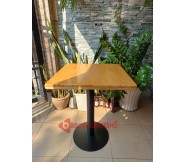 Bàn vuông cafe mặt gỗ chân sắt trụ tròn đế tròn BS108