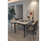 Bộ bàn ăn mặt đá 1m6 1m8 màu trắng ghế da 240