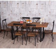 Bộ bàn ăn mặt gỗ chân sắt BA11NTT