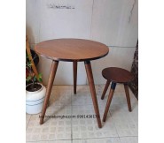 Bộ bàn ghế cafe bàn tròn gỗ ghế đôn