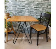 Bộ bàn ghế cafe nhà hàng quán ăn ghế gỗ chân sắt 196