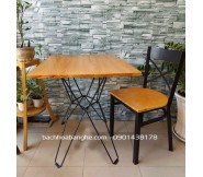 Bộ bàn ghế cafe nhà hàng quán ăn ghế gỗ chân sắt 197