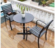Bộ bàn ghế cafe sân vườn ngoài trời nhôm đúc gỗ nhựa BAS38