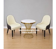 Bộ Bàn Ghế Decor Cafe 2 Ghế Sang Trọng, Bàn Tròn Mặt Trắng