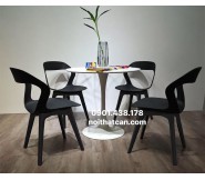 Bộ Bàn Tròn Mặt Trắng 4 Ghế Nhựa Đen Hiện Đại, Thanh Lịch