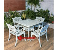 Bộ bàn vuông cafe sân vườn ngoài trời nhôm đúc màu trắng 187