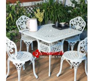 Bộ bàn vuông cafe sân vườn ngoài trời nhôm đúc màu trắng 188
