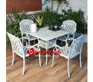 Bộ bàn vuông cafe sân vườn ngoài trời nhôm đúc màu trắng 189