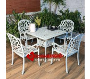 Bộ bàn vuông cafe sân vườn ngoài trời nhôm đúc màu trắng 190