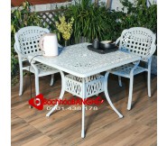 Bộ bàn vuông cafe sân vườn ngoài trời nhôm đúc màu trắng 191