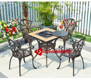 Bộ bàn vuông nhôm đúc có bếp nướng than sân vườn ngoài trời 193