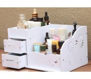 Kệ đựng mỹ phẩm hoa văn hoa cúc 2 ngăn kéo màu trắng
