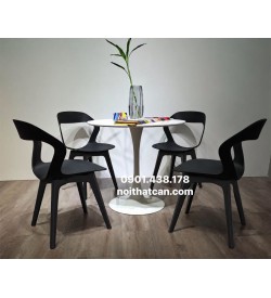 Bộ Bàn Tròn Mặt Trắng 4 Ghế Nhựa Đen Hiện Đại, Thanh Lịch