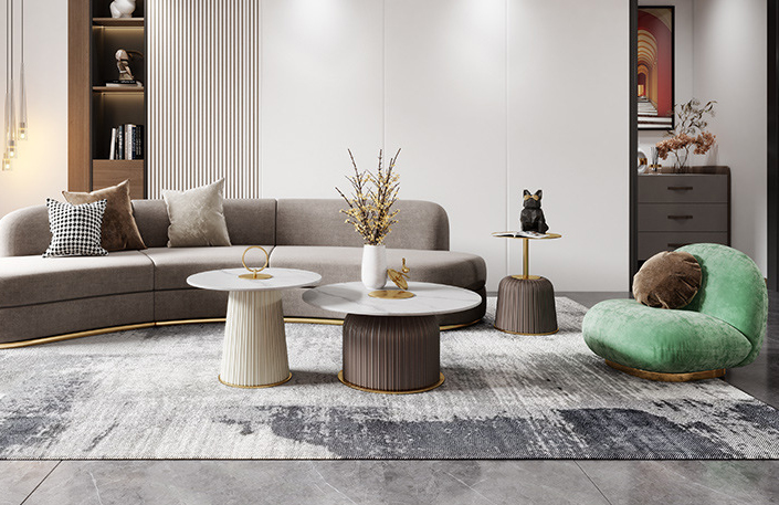 Bàn decor, bàn tab sofa khung sắt bọc da viền inox mạ vàng BM17