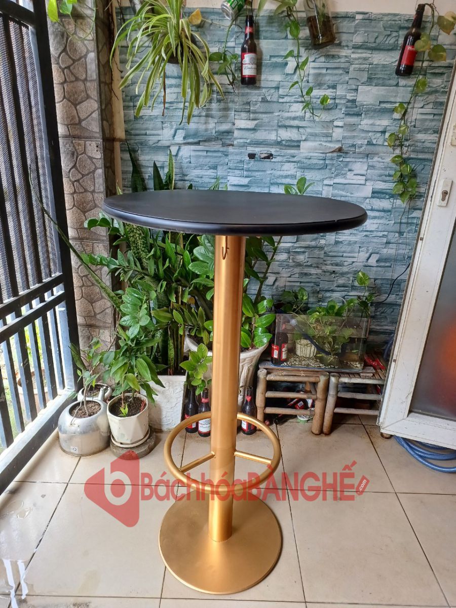 Bàn quầy bar mặt thép chân màu đồng