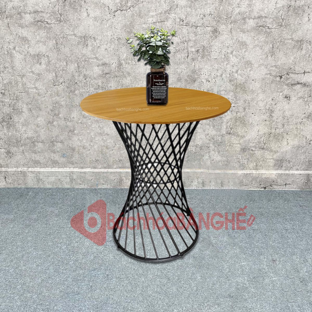Bàn tròn cafe decor mặt gỗ chân nôm BSK43