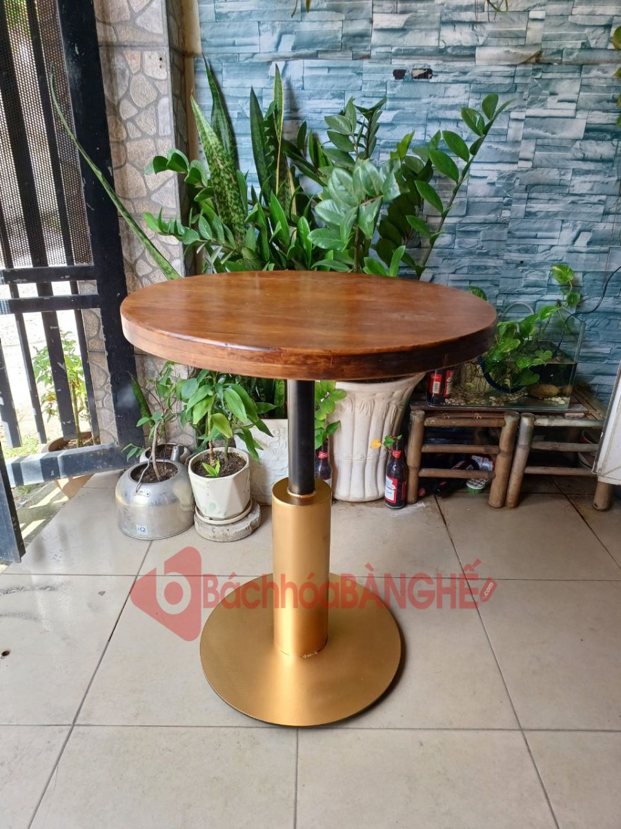 Bàn tròn decor mặt gỗ chân màu đồng BS52