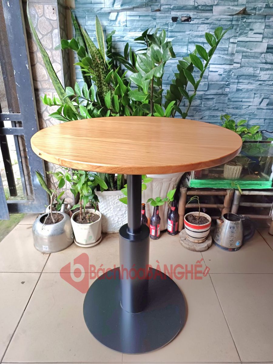 Bàn tròn cafe mặt gỗ chân sắt decor BSK40