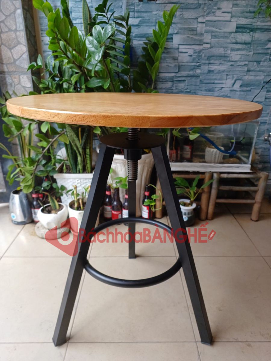 Bàn tròn cafe mặt gỗ xoay BS84