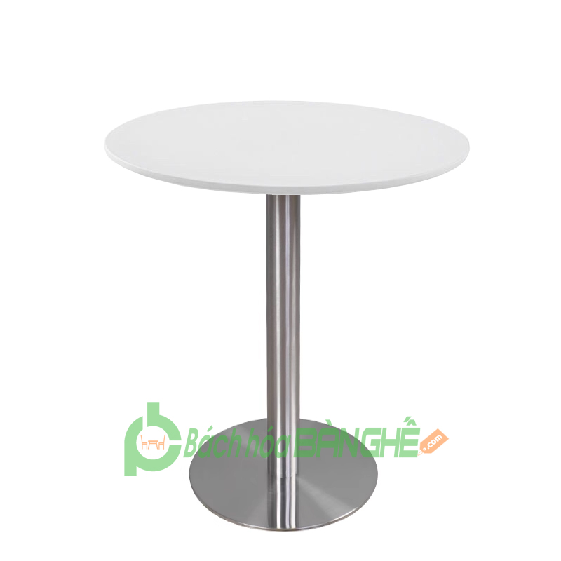 Bàn tròn cafe màu trắng chân inox