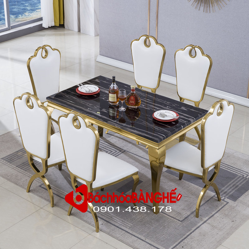 Ghế ăn tân cổ điển, ghế nhà hàng tiệc cưới mạ vàng sang trọng GLM163