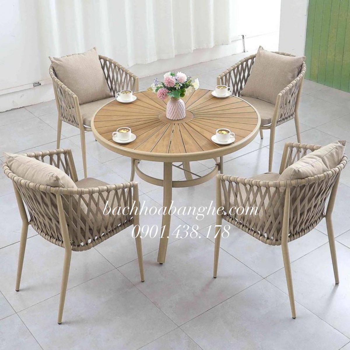 Bộ bàn ghế cafe nhà hàng sân vườn sân thượng ban công nhôm đúc 210