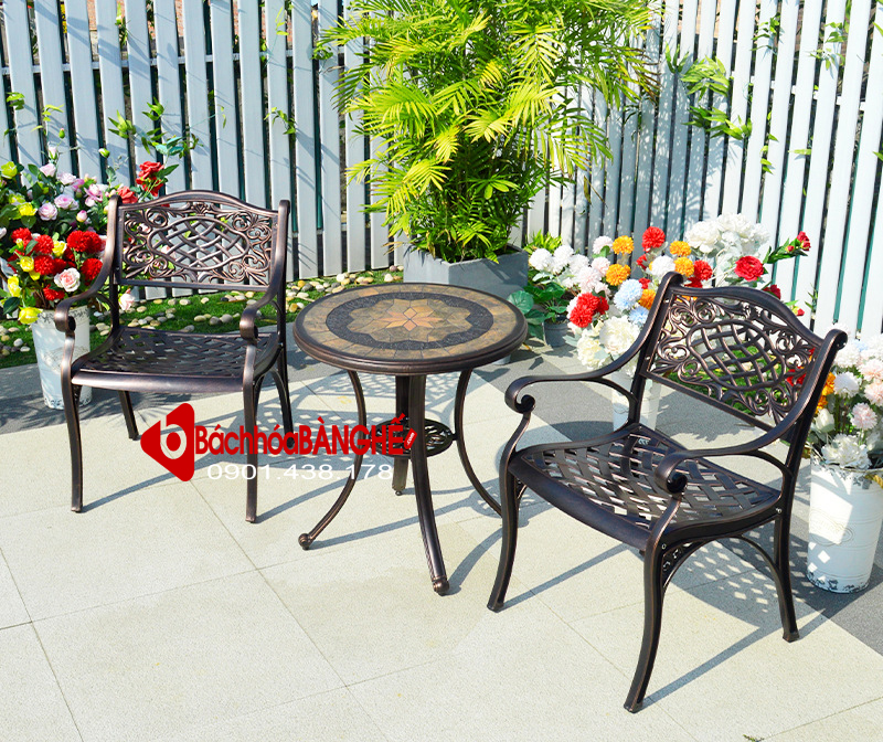 Bộ bàn ghế cafe sân vườn sân thượng hồ bơi nhôm đúc 183