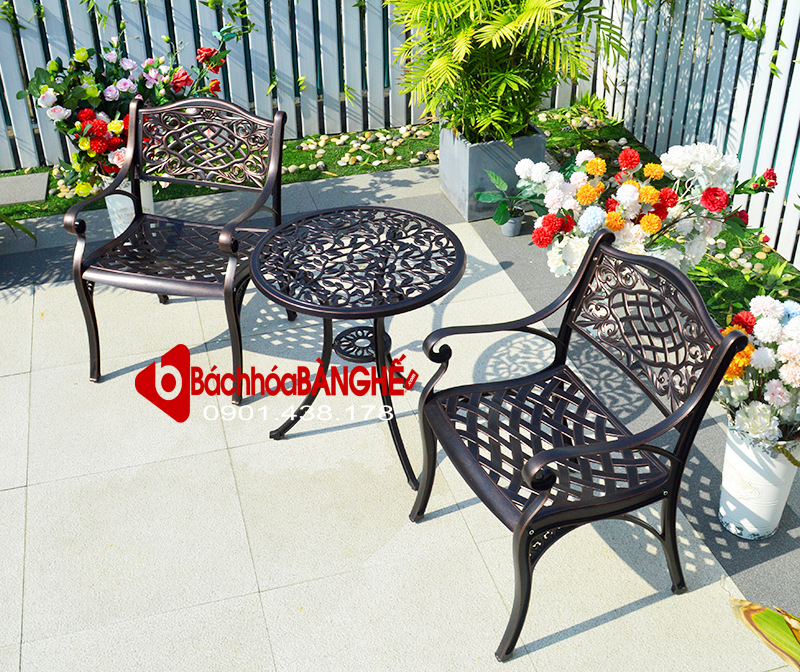 Bộ bàn ghế cafe sân vườn sân thượng hồ bơi nhôm đúc 184