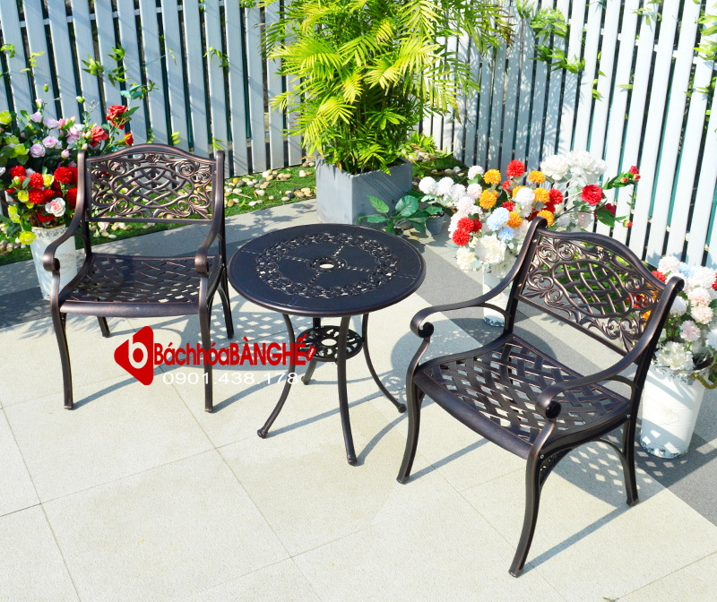 Bộ bàn ghế cafe sân vườn sân thượng hồ bơi nhôm đúc 185