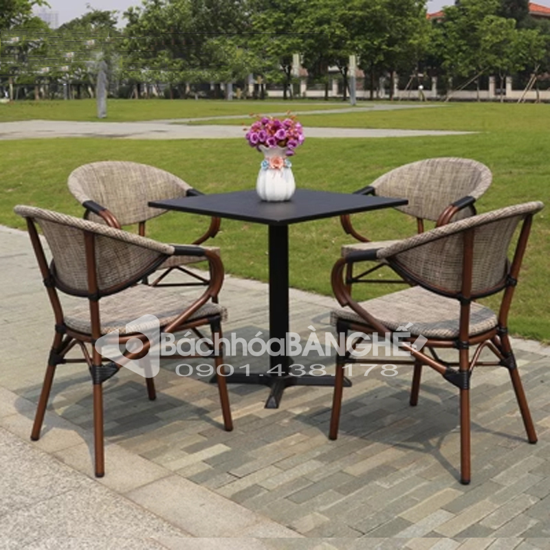 Bàn vuông cafe thép carbon sân vườn ngoài trời BSV27